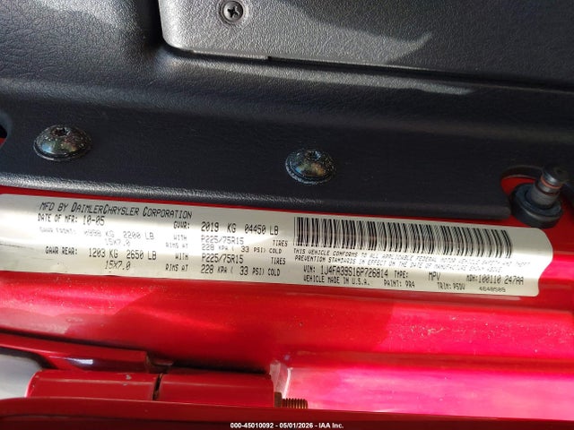 45010092 :رقم المزاد ، 1J4FA39S16P726814 vin ، 2006 Jeep Wrangler X مزاد بيع