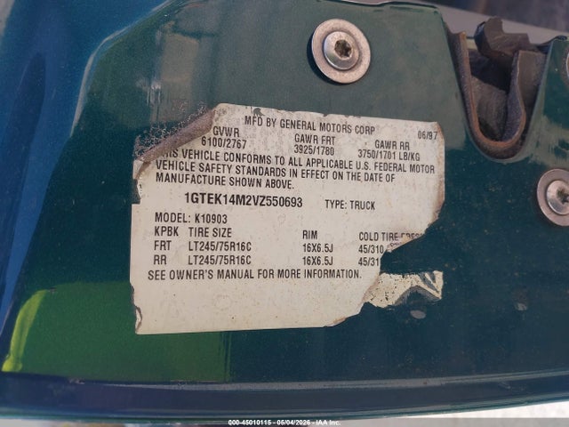 Aukcja sprzedaży 1997 Gmc Sierra 1500 Sl Wideside, vin: 1GTEK14M2VZ550693, numer aukcji: 45010115