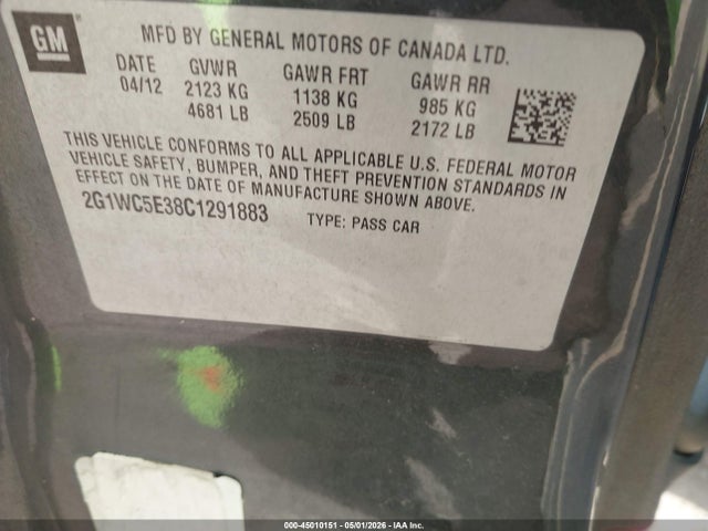 Aukcja sprzedaży 2012 Chevrolet Impala Ltz, vin: 2G1WC5E38C1291883, numer aukcji: 45010151