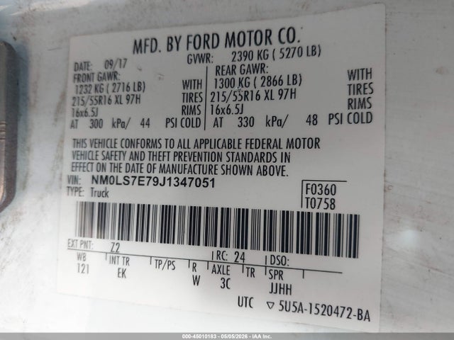 2018 Ford Transit Connect Xl მანქანა იყიდება აუქციონზე, vin: NM0LS7E79J1347051, აუქციონის ნომერი: 45010183