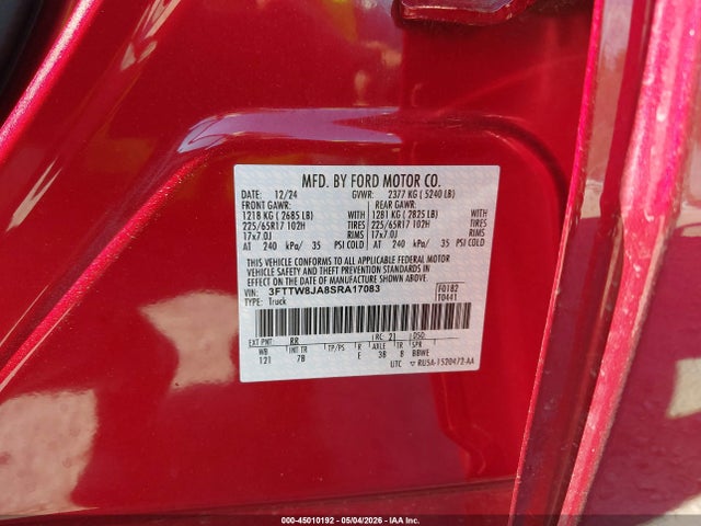 2025 Ford Maverick Xlt მანქანა იყიდება აუქციონზე, vin: 3FTTW8JA8SRA17083, აუქციონის ნომერი: 45010192