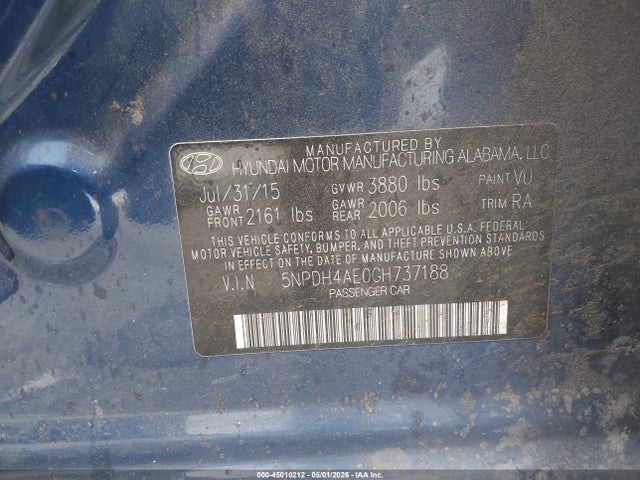 2016 Hyundai Elantra Se მანქანა იყიდება აუქციონზე, vin: 5NPDH4AE0GH737188, აუქციონის ნომერი: 45010212