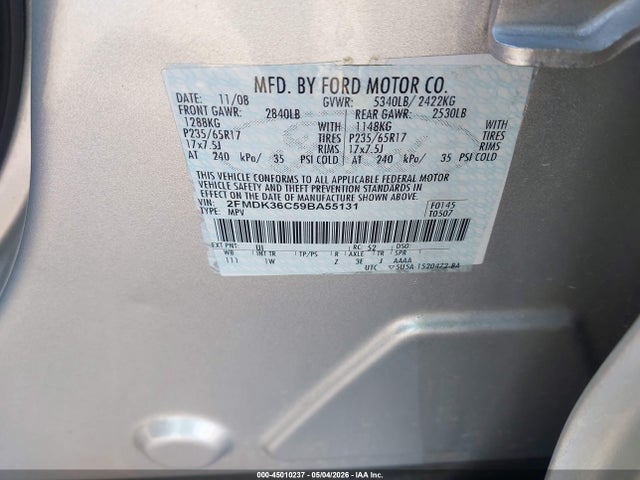 Продаж на аукціоні авто 2009 Ford Edge Se, vin: 2FMDK36C59BA55131, номер лоту: 45010237