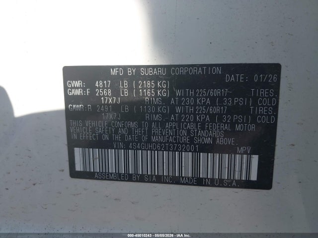 Aukcja sprzedaży 2026 Subaru Crosstrek Premium, vin: 4S4GUHD62T3732001, numer aukcji: 45010243