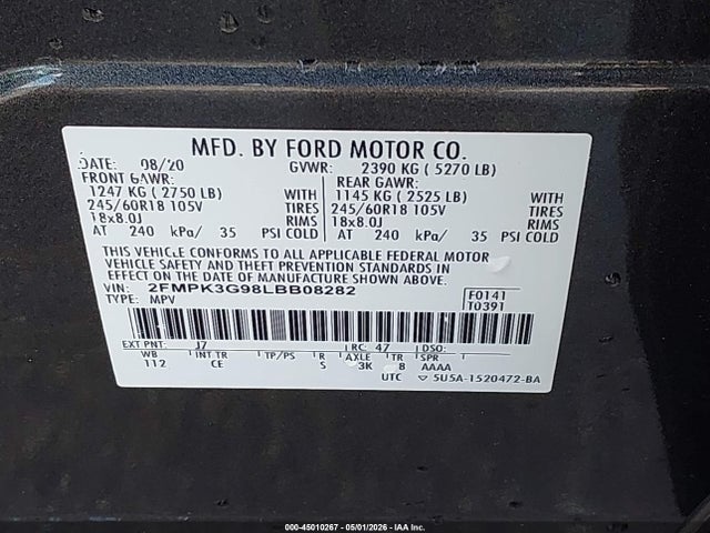 Продажа на аукционе авто 2020 Ford Edge Se, vin: 2FMPK3G98LBB08282, номер лота: 45010267