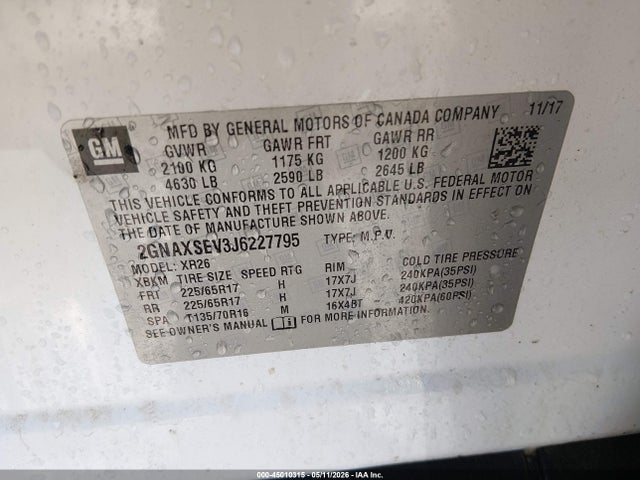 Chevrolet EQUINOX LT 2018 2GNAXSEV3J6227795 Image 9
