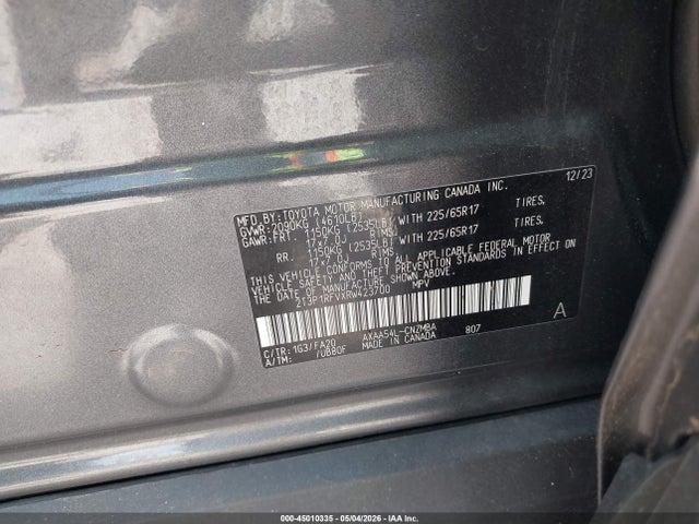 Продажа на аукционе авто 2024 Toyota Rav4 Xle, vin: 2T3P1RFVXRW423700, номер лота: 45010335