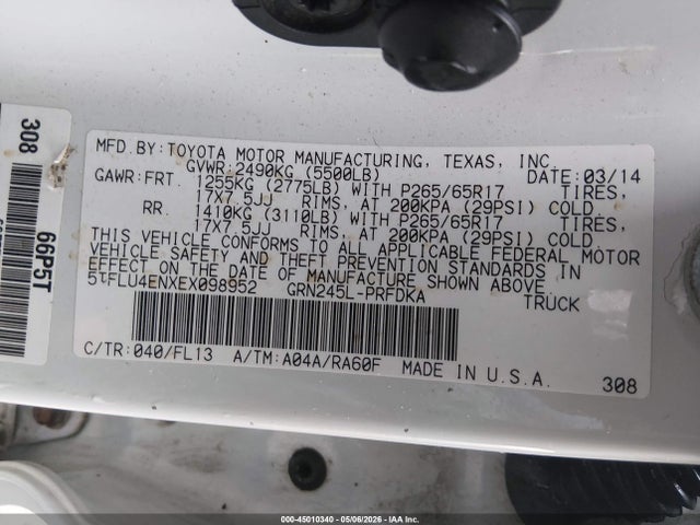2014 Toyota Tacoma Base V6 მანქანა იყიდება აუქციონზე, vin: 5TFLU4ENXEX098952, აუქციონის ნომერი: 45010340
