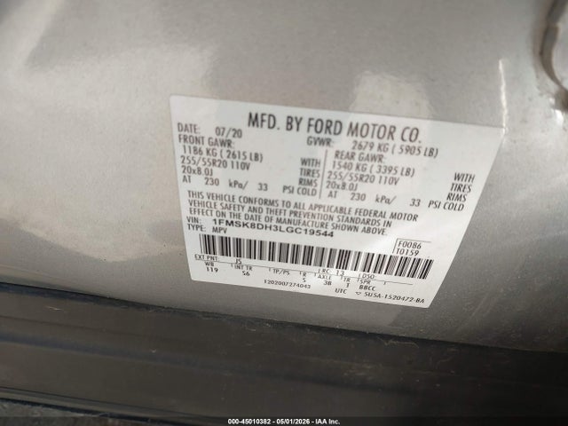 Aukcja sprzedaży 2020 Ford Explorer Xlt, vin: 1FMSK8DH3LGC19544, numer aukcji: 45010382