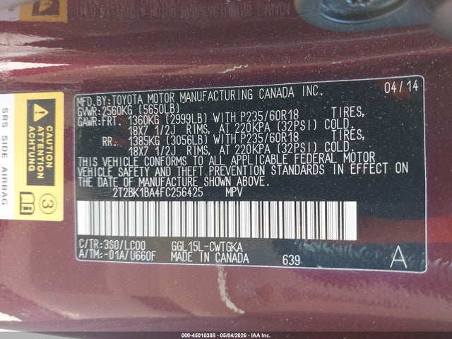 2T2BK1BA4FC256425 Lexus RX 350