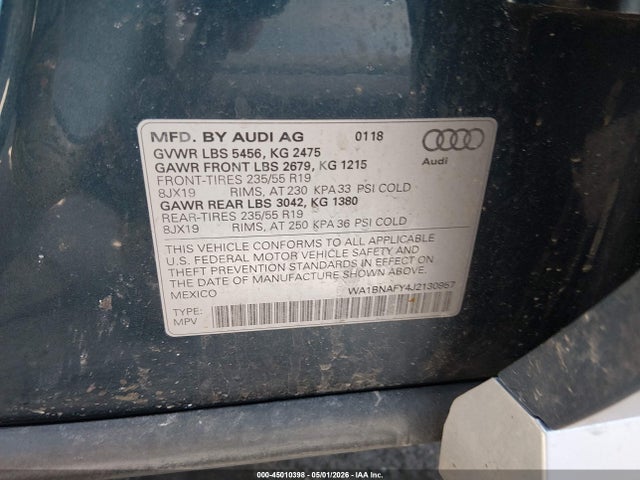 Продаж на аукціоні авто 2018 Audi Q5 2.0t Premium/2.0t Tech Premium, vin: WA1BNAFY4J2130957, номер лоту: 45010398