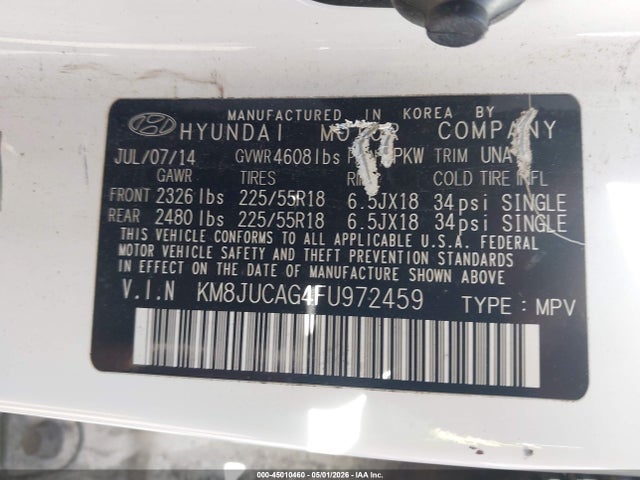 Продаж на аукціоні авто 2015 Hyundai Tucson Limited, vin: KM8JUCAG4FU972459, номер лоту: 45010460