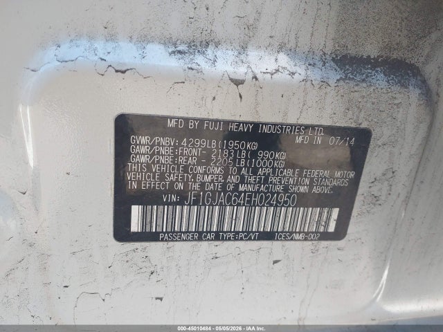 2014 Subaru Impreza 2.0i Premium მანქანა იყიდება აუქციონზე, vin: JF1GJAC64EH024950, აუქციონის ნომერი: 45010484