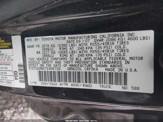 Продаж на аукціоні авто 2007 Toyota Tacoma X-runner, vin: 5TETU22N37Z406726, номер лоту: 45010489