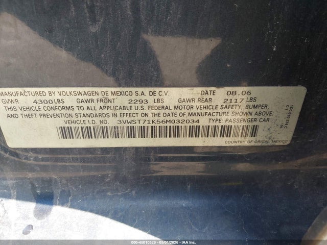 Aukcja sprzedaży 2006 Volkswagen Jetta Tdi, vin: 3VWST71K56M032034, numer aukcji: 45010529
