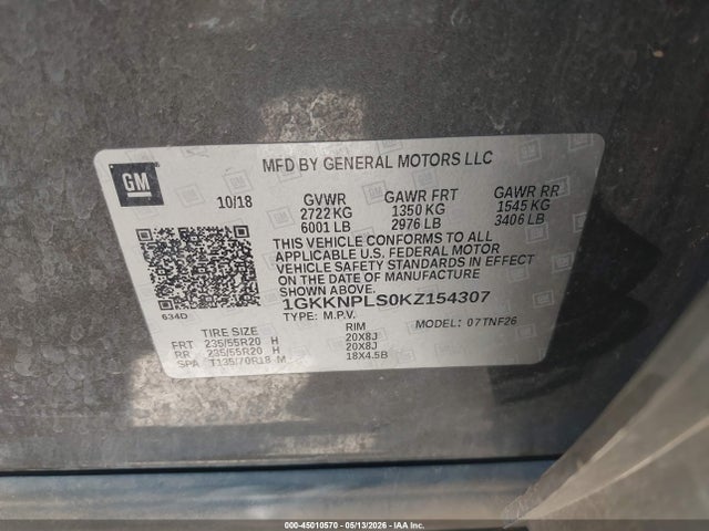 Aukcja sprzedaży 2019 Gmc Acadia Denali, vin: 1GKKNPLS0KZ154307, numer aukcji: 45010570