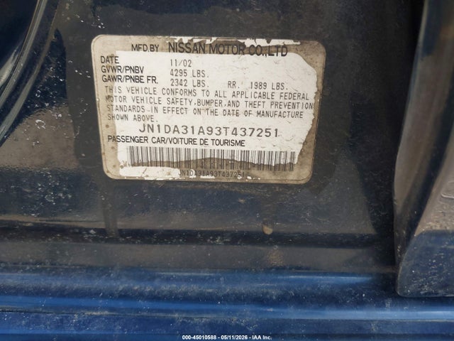 Продаж на аукціоні авто 2003 Nissan Maxima Gle, vin: JN1DA31A93T437251, номер лоту: 45010588