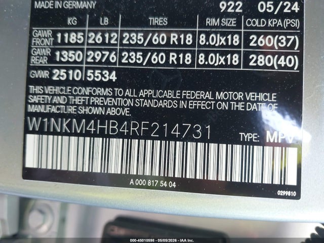 45010598 :رقم المزاد ، W1NKM4HB4RF214731 vin ، 2024 Mercedes-benz Glc 300 4matic Suv مزاد بيع