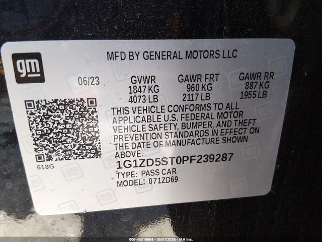 1G1ZD5ST0PF239287 Chevrolet Malibu Fwd 1lt