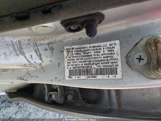 2015 Honda Civic Lx მანქანა იყიდება აუქციონზე, vin: 19XFB2F56FE061209, აუქციონის ნომერი: 45010605
