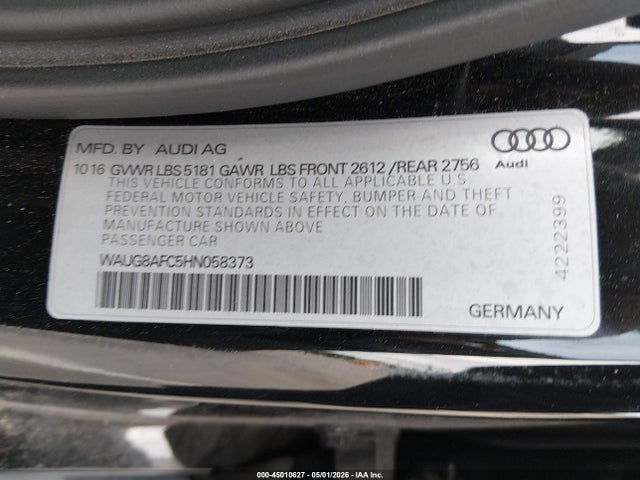 Aukcja sprzedaży 2017 Audi A6 2.0t Premium, vin: WAUG8AFC5HN058373, numer aukcji: 45010627