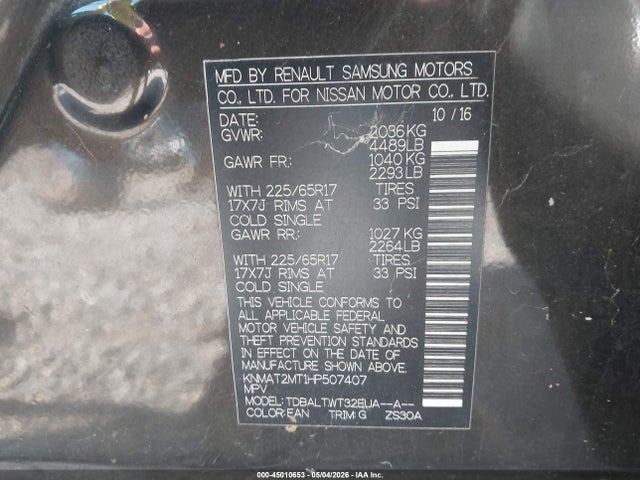 Продаж на аукціоні авто 2017 Nissan Rogue Sv, vin: KNMAT2MT1HP507407, номер лоту: 45010653