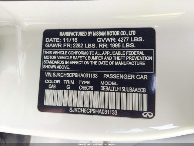 Aukcja sprzedaży 2017 Infiniti Qx30 Sport, vin: SJKCH5CP9HA031133, numer aukcji: 45010657