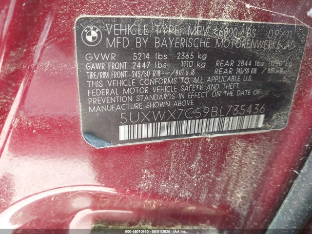 45010660 :رقم المزاد ، 5UXWX7C59BL735436 vin ، 2011 Bmw X3 Xdrive35i مزاد بيع