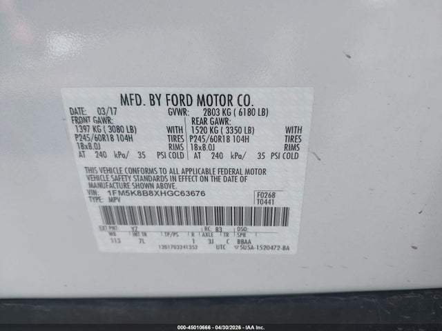 1FM5K8B8XHGC63676 Ford Explorer