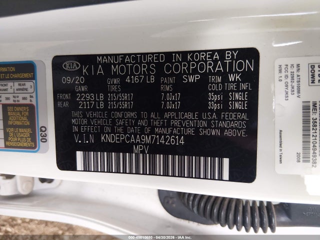 Aukcja sprzedaży 2021 Kia Seltos Lx, vin: KNDEPCAA9M7142614, numer aukcji: 45010680