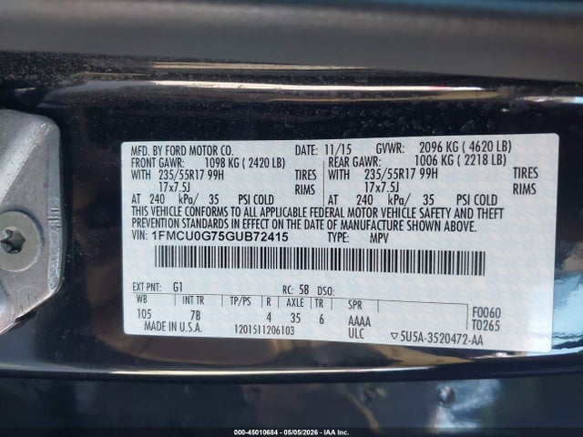 Ford ESCAPE SE 2016 1FMCU0G75GUB72415 Image 9