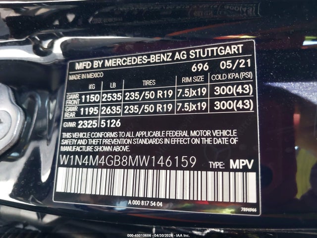 Продаж на аукціоні авто 2021 Mercedes-benz Glb 250, vin: W1N4M4GB8MW146159, номер лоту: 45010686