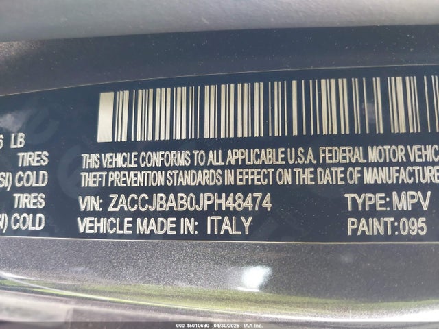 45010690 :رقم المزاد ، ZACCJBAB0JPH48474 vin ، 2018 Jeep Renegade Upland Edition 4x4 مزاد بيع