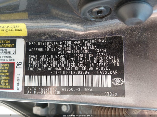 Продаж на аукціоні авто 2014 Toyota Camry Le, vin: 4T4BF1FK4ER393394, номер лоту: 45010722