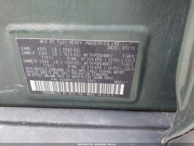 Aukcja sprzedaży 2013 Subaru Outback 2.5i Premium, vin: 4S4BRCCC8D3278960, numer aukcji: 45010739