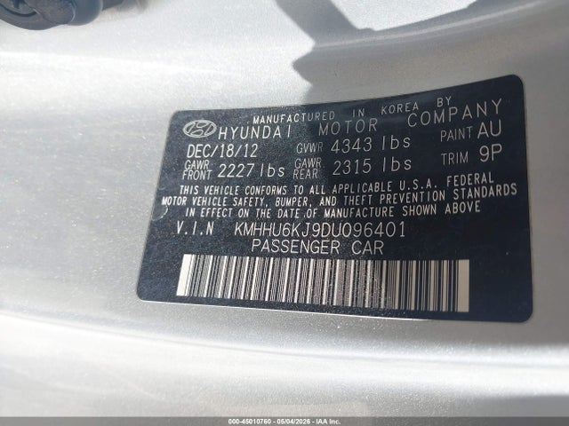 Продажа на аукционе авто 2013 Hyundai Genesis 3.8 Track, vin: KMHHU6KJ9DU096401, номер лота: 45010760