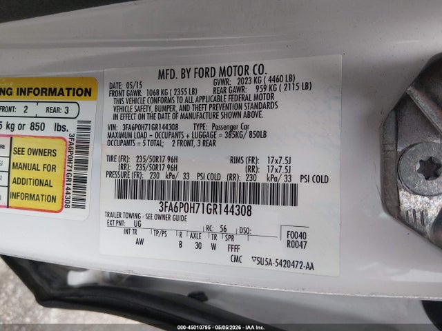 Ford FUSION SE 2016 3FA6P0H71GR144308 Image 9