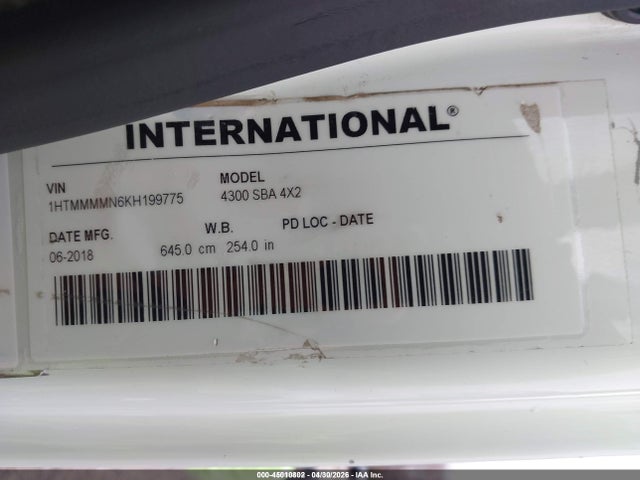 Aukcja sprzedaży 2019 International Durastar 4300, vin: 1HTMMMMN6KH199775, numer aukcji: 45010802