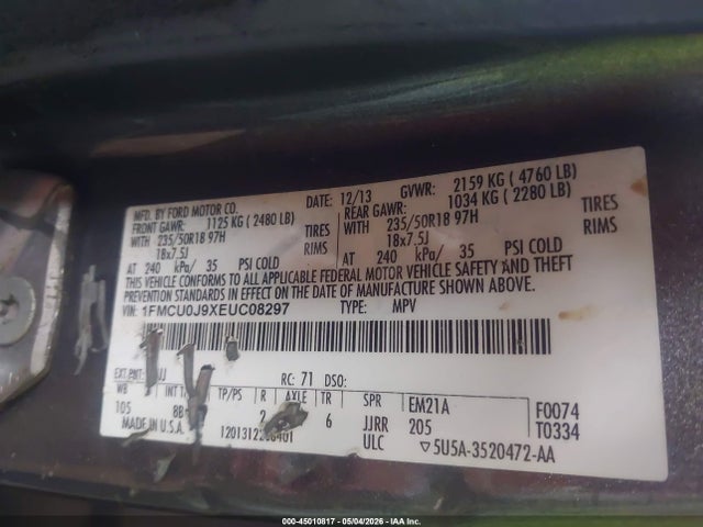 Ford Escape Titanium 2014 1FMCU0J9XEUC08297 Image 9