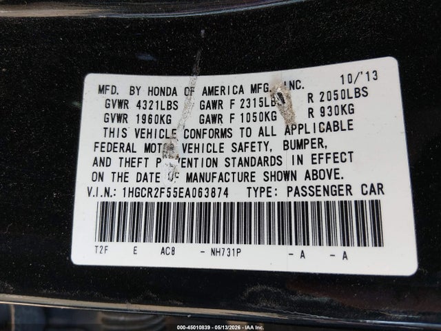 Aukcja sprzedaży 2014 Honda Accord Sport, vin: 1HGCR2F55EA063874, numer aukcji: 45010839
