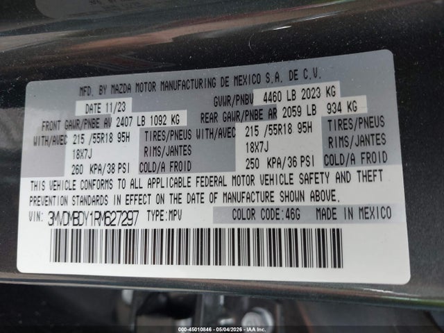 Продажа на аукционе авто 2024 Mazda Cx-30 2.5 Turbo Premium Package, vin: 3MVDMBDY1RM627297, номер лота: 45010846
