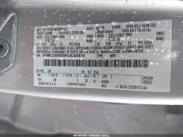 Aukcja sprzedaży 2019 Ford Escape Sel, vin: 1FMCU0HD5KUC02915, numer aukcji: 45010851