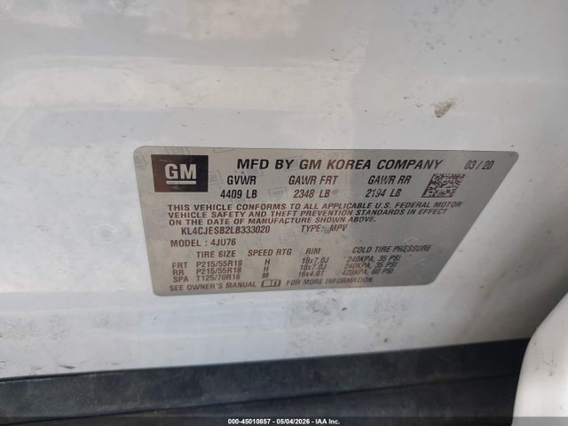 Aukcja sprzedaży 2020 Buick Encore Awd Preferred, vin: KL4CJESB2LB333020, numer aukcji: 45010857