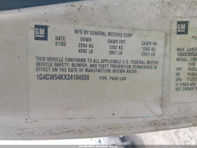 Продаж на аукціоні авто 2002 Buick Park Avenue, vin: 1G4CW54KX24184939, номер лоту: 45010890