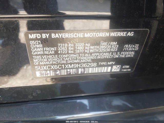 Aukcja sprzedaży 2021 Bmw Alpina Xb7, vin: 5UXCX6C1XM9H36298, numer aukcji: 45010912