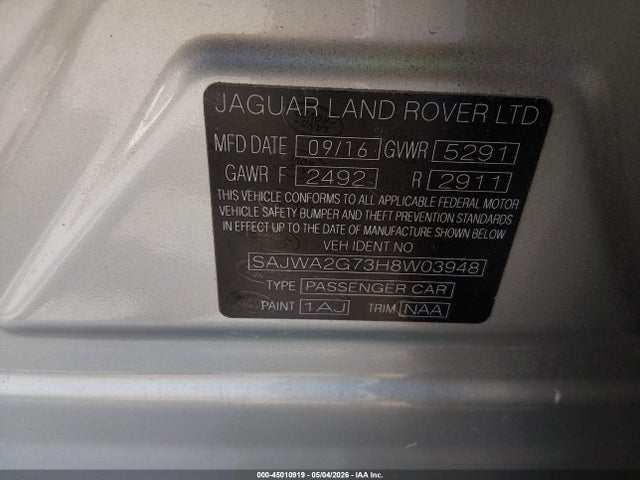 45010919 :رقم المزاد ، SAJWA2G73H8W03948 vin ، 2017 Jaguar Xj Xjl Portfolio مزاد بيع