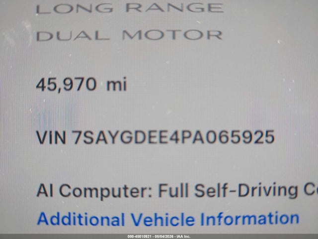 Aukcja sprzedaży 2023 Tesla Model Y Awd/long Range Dual Motor All-wheel Drive, vin: 7SAYGDEE4PA065925, numer aukcji: 45010921