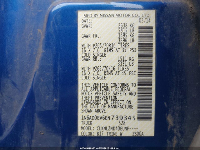 Продаж на аукціоні авто 2014 Nissan Frontier Sv, vin: 1N6AD0EV6EN739345, номер лоту: 45010923
