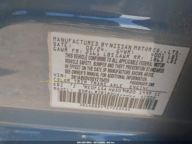 45010944 :رقم المزاد ، 3N1AB8DV9SY215455 vin ، 2025 Nissan Sentra Sr مزاد بيع