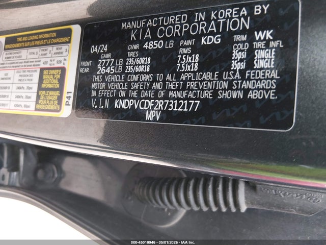45010946 :رقم المزاد ، KNDPVCDF2R7312177 vin ، 2024 Kia Sportage Ex مزاد بيع